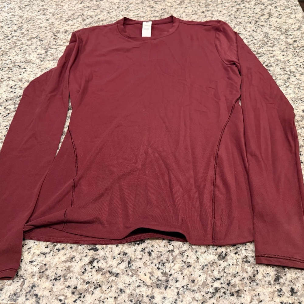 Lululemon Wundermost Ultra-Soft Nulu Crewneck Long Sleeve T-Shirt in Garnet - SM